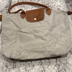 Longchamp Neutral Beige Tote Bag with Brown Trim - Classic Everyday Carry